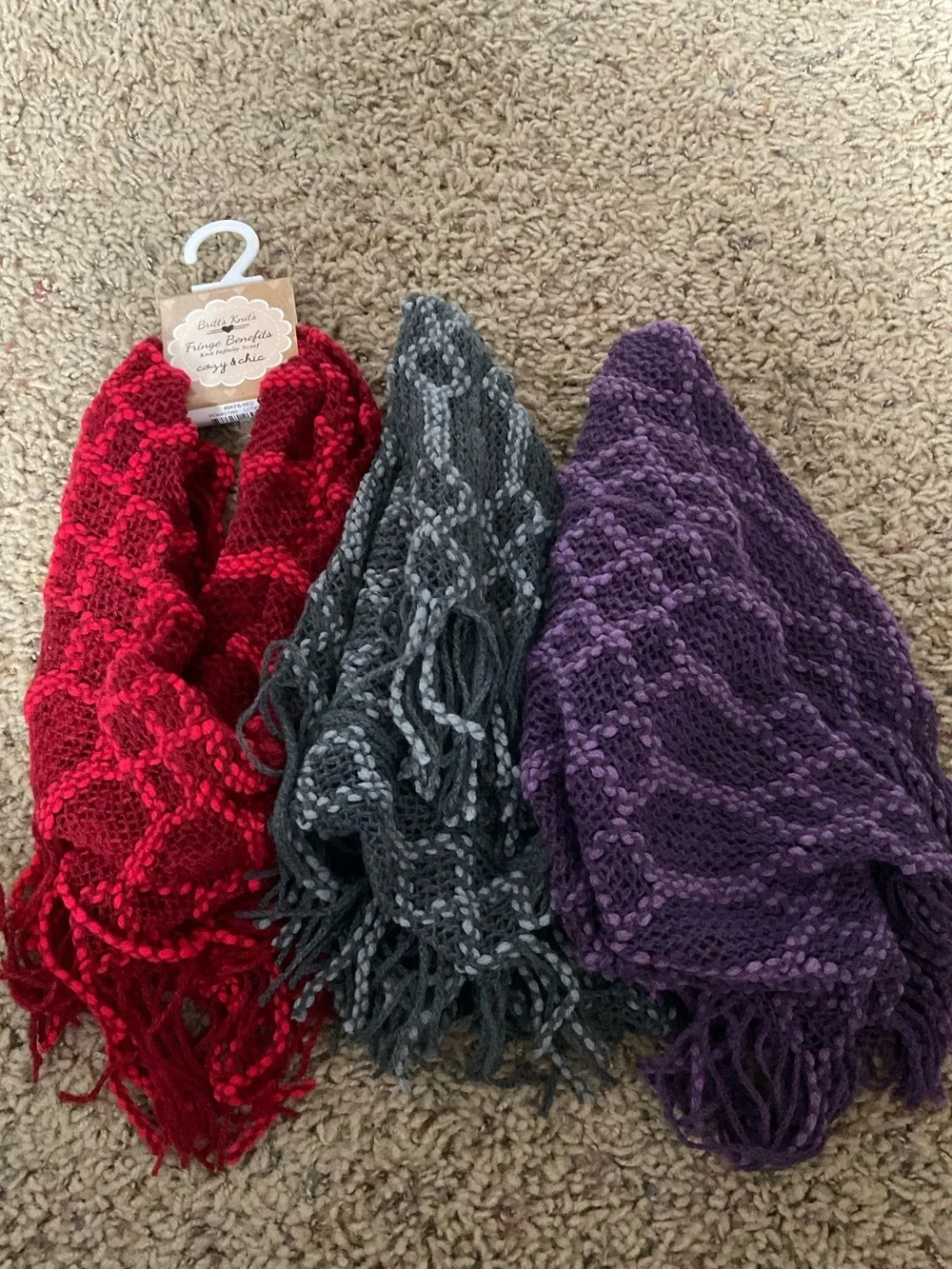 3 New Fringe Knit Infinity Scarf Scarves Whimsigoth Cozy Frazzled Lady Academia